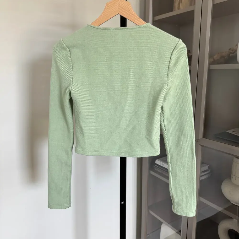 Jonathan Simkhai Bustier Top Mint Recycled Rib Knit Crop Long Sleeves Size M
